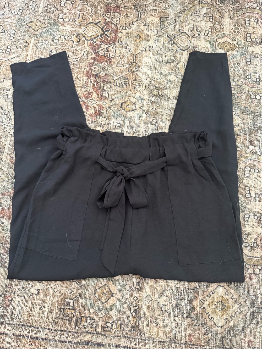 SHEIN Black Paperbag Waist Tie-Front Trousers